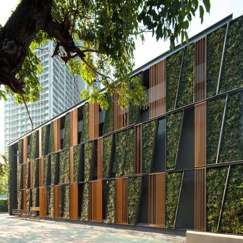 Fasad Design, Green Wall Design, Vertical Garden Design, مركز ثقافي, Green Facade, Facade Architecture Design, Vertical Garden Wall, Desain Lanskap, Landscape Architecture Design