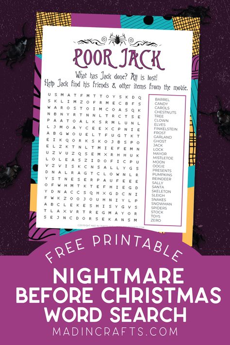 Nightmare Before Christmas Games Parties, Nightmare Before Christmas Party Games, Nightmare Before Christmas Printables, Nightmare Before Christmas Games, Christmas Crossword Puzzles, Christmas Mad Libs, Nightmare Before Christmas Kids, Christmas Crossword, Classroom Halloween