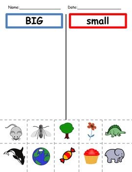 Big Vs Small Preschool Activities, Big And Small Worksheets For Preschool, Big And Small Activities For Toddlers, Big Or Small Worksheet, Big And Small Activities, Big And Small Activities Preschool, Sorting Big And Small, Big And Small Worksheets, Jolly Phonics Songs