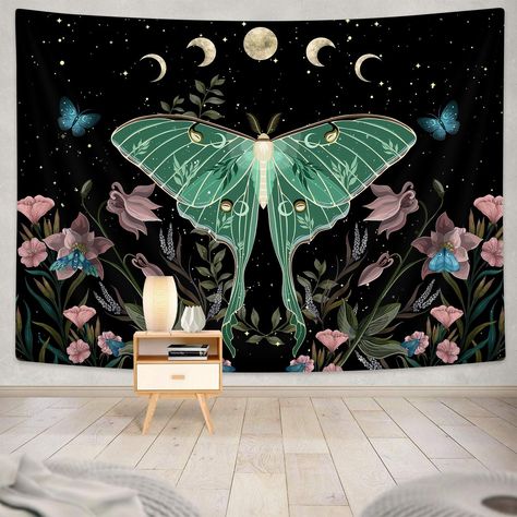 PRICES MAY VARY. Premium Material - This wall art tapestry is made from polyester fabric, which is soft, fadeless, durable, skin-friendly, light weight and easy to hang. Size & Package - We have 5 different sizes for this wall tapestry, 30x40 inch, 40x60 inch, 60x71 inch, 60x80 inch, 70x90 inch, you may choose the one fits the best. Easy to Care - This wall tapestry can machine wash, hand wash, no fading, cannot use bleach. it can be ironed at low temperature. Unique Design - The tapestry adopts Moth Tapestry, Aesthetic Celestial, Cute Plants, School Supply Store, Living Room Dorm, Sign Display, Warm Blankets, Tapestry Wall, Store Signs