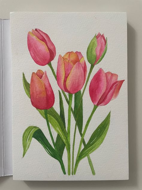 flower painting Tulip Flower Drawing, Tulip Drawing, Watercolor Flower Illustration, Brush Pen Art, Watercolor Tulips, Girl Drawing Sketches, Watercolor Flower Art, Acrylic Painting Techniques, Art Diary