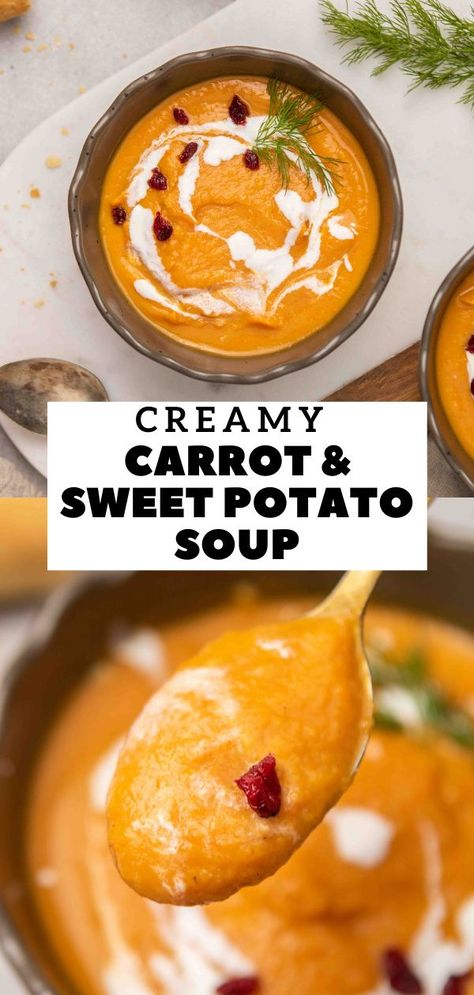 Easy Sweet Potato Soup, Carrot Soup Vegan, Carrot And Sweet Potato Soup, Potato Carrot Soup, Carrot And Sweet Potato, Sweet Potato Carrot Soup, Sweet Potato Carrot, Lifestyle Of A Foodie, Sweet Potato Soup Recipes