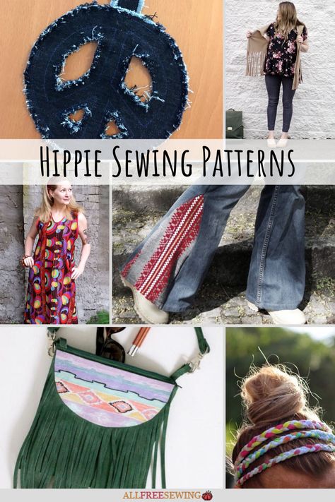 Hippie sewing patterns bring a past era back to the spotlight. Find hippie clothing patterns and accessories, along with retro home decor projects. 1970s Sewing Patterns Free, Diy Hippie Clothes, Toddler Ruffle Pants, Power Fashion, Flower Power Fashion, Diy Maxi Dress, Diy Slippers, Make Your Own Clothes, Hippie Look