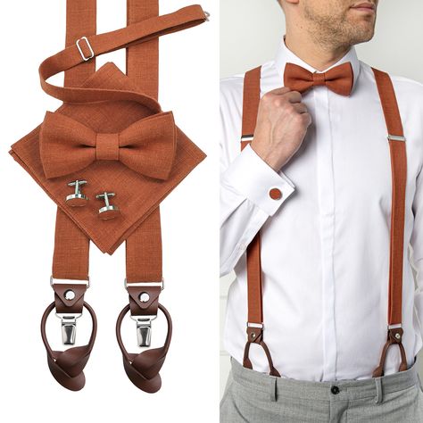 Linen Accessories, Men Wedding Accessories, Leather Bow Tie, Tall Person, Orange Tie, Pre Tied Bow Tie, Leather Bow, Colored Pants, Pocket Squares