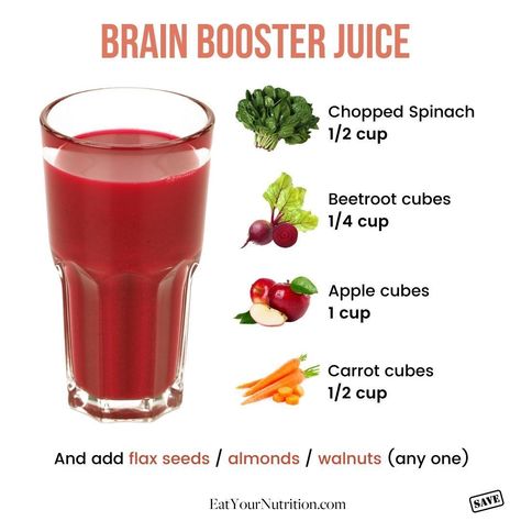 @Eat_Your_Nutrition posted to Instagram: Brain Booster Juice Recipe Nourish your brain with this delicious juice recipe. Gain focus, clarity and mood balance. Super foods have the power to protect against neurodegenerative disease, like Alzheimer's. A study from Vanderbilt University found that drinking fruit and vegetable juices more than 3 times a week can cut your risk of developing Alzheimer's by 76%. This juice is rich in iron, vitamin C, and folic acid, all of which will improve the o Booster Juice Recipes, Booster Juice, Resep Juice, Spinach Juice, Resep Smoothie, Brain Booster, Brain Boost, Spinach Smoothie, Juice Recipe