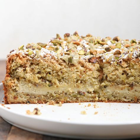 Pistachio Coffee Cake - The Salty Cooker Pistachio Coffee Cake, The Salty Cooker, Pistachio Coffee, Pumpkin Monkey Bread, Baking Competition, Cream Puff Cakes, Glutenfri Baking, Edible Weeds, Pumpkin Cheesecake Bars