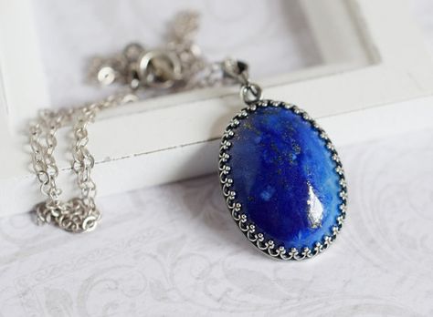 Lapis Lazuli Necklace Lapis Pendant Necklace Dark by MsBsDesigns Sarah Outfits, Dark Blue Necklace, Fandom Jewelry, Bridal Tiaras, Lapis Jewelry, Crystal Bridal Tiaras, Lapis Pendant, Artisan Jewelry Handmade, Lapis Necklace