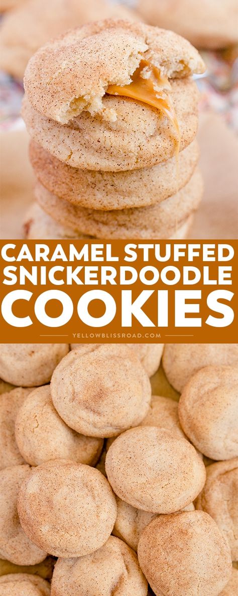 Stuffed Snickerdoodles, Doodle Cookies, Yellow Bliss Road, Lemon And Coconut Cake, Snickerdoodle Recipe, Snickerdoodle Cookies, Filled Cookies, Gourmet Cookies, Caramel Cookies