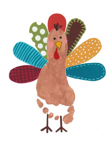 Footprint turkey - cut feathers with scrapbook paper...this would be cute on a shirt for Thanksgiving Reindeer Pictures, Footprint Turkey, Hands Artwork, Thanksgiving Turkey Craft, Footprint Crafts, Turkey Crafts, Thanksgiving Craft, Turkey Craft, Footprint Art