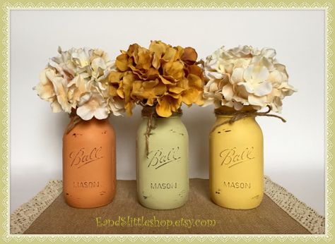 Fall Mason Jar Décor-Fall Vases-Thanksgiving Décor-Holiday Decorations-Wedding Centerpieces-Rustic-Set of 3 Quart Size Painted Mason Jars Fall Mason Jars, Colored Mason Jars, Autumn Crafts, Fall Recipes, Bottles Decoration, Mason Jars, Thanksgiving, Vase, Unique Jewelry