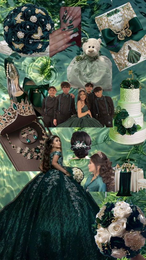 Emerald Green Quinceanera Theme, Green Quince Dress, Green Quinceanera Theme, Emerald Green Quince, Princess Sweet 16, Lavender Quince, Green Quince, Quinceanera Themes Dresses, Spiderman Web