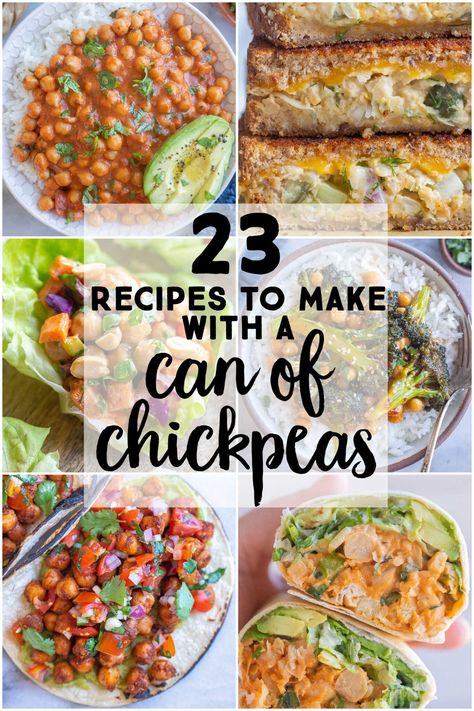 Canned chickpeas are such a versatile ingredient!  They're packed with protein, 39 grams per cup, they're mild in flavor and have great texture.  Chickpeas are also a very affordable ingredient, especially when you think about how many health benefits are packed into them.  Below I've included 23 of my favorite chickpea recipes, I hope you enjoy them too! #chickpeas #garbanzobean #vegetarianrecipes #proteinpacked Chickpea Recipes Dinner, Chickpeas Recipes, Chickpea Recipes Healthy, Chickpea Recipes Easy, Bbq Chickpeas, Greek Chickpea Salad, Chickpea Salad Sandwich, Greek Chickpeas, Vegetarian Meal Plan