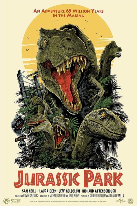 Jurassic Park (1993) [1600  2403] by Francesco Francavilla for MONDO Jurassic Park Poster, Mondo Posters, Jurassic World 3, Jurassic Park 1993, Jurassic Park Movie, Jurrasic Park, Dinosaur Posters, The Iron Giant, Jurassic Park World