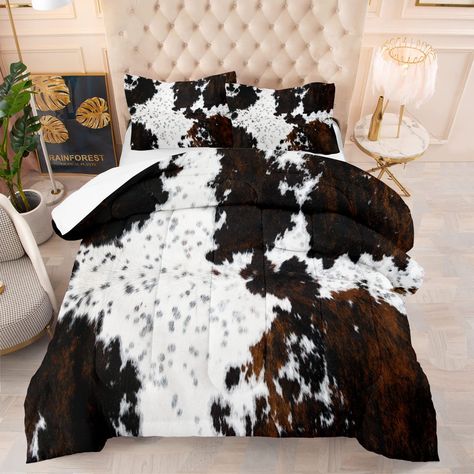 Cow Print Comforter, Cow Print Bedding, Western Farmhouse, White Cow Print, Cowhide Print, Bed In A Bag, White Cow, Duvet Cover Pattern, Print Comforter