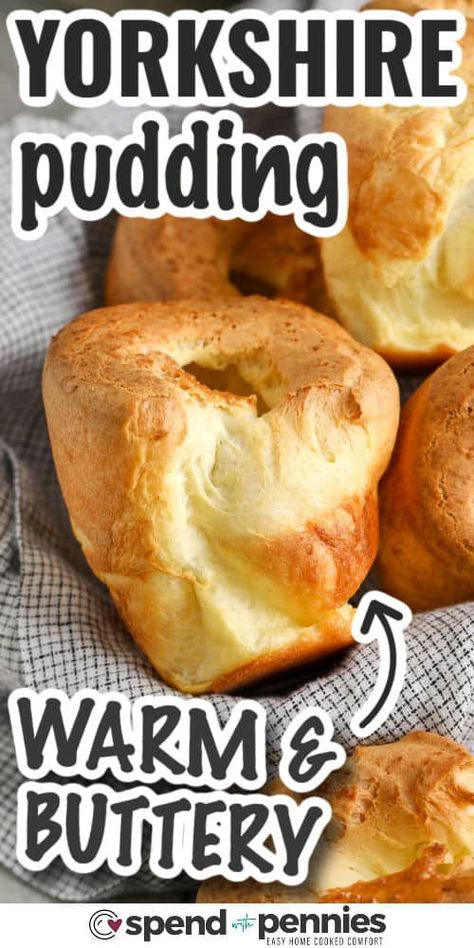 Yorkshire pudding is warm and pillowy soft with crispy edges. It's a simple-to-bake delight! Combine eggs, milk, flour, and fat for the classic batter for British “yorkies”. Employ a few techniques to achieve impressively puffed-up puddings! Much like American popovers, British Yorkshire pudding is a savory, buttery baked treat using eggs, milk, flour, and fat. #spendwithpennies #yorkshirepudding #easyyorkshirepudding #yorkshirepuddingrecipe Stuffed Yorkshire Pudding, Pudding Rolls, Cabin Dinners, Homemade Yorkshire Pudding, Baked Pudding, How To Make Yorkshire Pudding, Yorkshire Pudding Batter, Veggie Bake, Easy Pudding Recipes