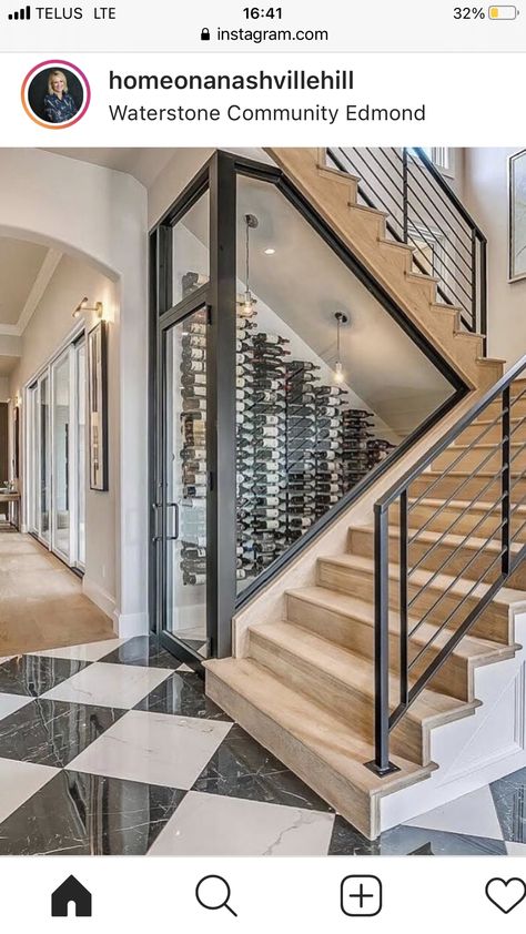 Under Stairs Wine Cellar, Wine Room Design, Glass Wine Cellar, Wine Rooms, Wine Closet, Home Wine Cellars, Staircase Storage, Under The Stairs, Wine Cellar Design