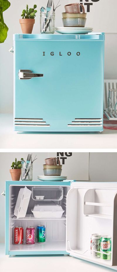 retro-inspired mini fridge Salon Suites, Mini Fridges, Mini Fridge, College Dorm Rooms, Retro Kitchen, My New Room, Dream Room, New Room, Dorm Decorations