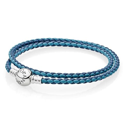 Pulsera Pandora Plata Doble Azul combinado 590747CBMX-D1 Pandora Leather Bracelet, Pandora Armband, Leather Charm Bracelets, Pandora Blue, Pandora Heart, Charms Pandora, Bracelet Pandora, Black Leather Bracelet, Clasp Bracelet