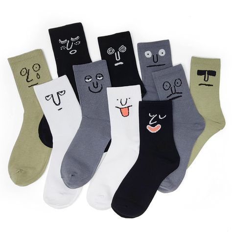 PRICES MAY VARY. No more boring socks-! Soothing color and unique adorable design drops a joy to your daily outfit. Face on your feet-! Crazy Fun - A mix of 10 different colors and designs makes these cute socks extremely fun. The various colors match any outfit on your workday or special events. Being stretchy and sweat-wicking - made of high quality cotton and spandex. You can feel the soft and gentle touch the moment you put them on. Suitable for women's shoe sizes 5-8, men's shoe size 5-7. I Crazy Emoji, Gym Back Workout, Emoji Funny, Tennis Socks, Mens Crew Socks, Toddler Socks, Crazy Funny, Novelty Clothing, Crazy Socks