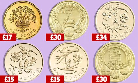 A number of rare £1 coins are fetching high prices online as the round coinage is phased out from March. The rarest £1 coin currently in circulation is the Edinburgh £1. English Money, Rare British Coins, One Pound Coin, 50p Coin, Ancient Roman Coins, Rare Coins Worth Money, Collectible Coins, Valuable Coins, Coins Worth Money