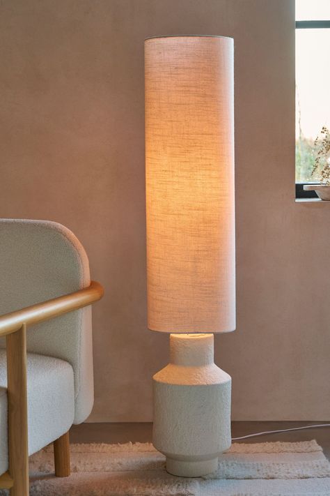 Buy French Connection Cream Lamu Floor Lamp from the Next UK online shop Stand Alone Lamps, Floor Lamp Family Room, Floor Lamp Sofa, Floor Lamp Stone, Chunky Floor Lamp, Stone Floor Lamp, Ceramic Light Shade, Ambience Lighting Living Room, Organic Floor Lamp