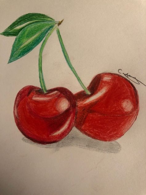 Draw With Colored Pencils Easy, Cool Colored Pencil Drawings Easy, Drawing Ideas Easy Realistic, Easy Realistic Drawings Color, Cherry Fruit Drawing, Fruits Drawing Realistic, Realistic Easy Drawings, Realistic Paintings Easy, Cherry Drawing Pencil