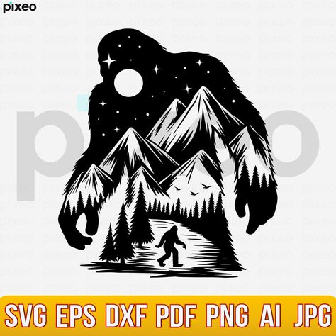 "Bigfoot Svg, Sasquatch Svg, Bigfoot Clipart, Bigfoot Shirt, Bigfoot Vector, Bigfoot Cut File, Wild Monster Svg, Yeti Svg, Bigfoot Landscape Welcome to Pixeo - Your Favorite Etsy Shop: https://www.etsy.com/il-en/shop/Pixeo ⚡️ INSTANT DOWNLOAD ⚡️ This is a digital product no physical product. You get digital Files ONLY! (No shipping fees!) Your files will be available to download once payment is confirmed. You can find more info about downloading a digital item from. Etsy in this link: https://et Bigfoot Outline Tattoo, Bigfoot Clipart, Yeti Svg, Sasquatch Svg, Bigfoot Svg, Bigfoot Shirt, Bigfoot Silhouette, Monster Svg, Bigfoot Art