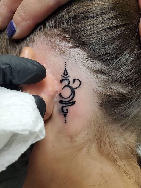 Sanskrit - Behind Ear Tattoo Spiritual, Breath Symbol, Namaste Tattoo, Breathe Symbol, Faith Tattoo On Wrist, Wedding Band Tattoo, Behind Ear Tattoos, Behind The Ear Tattoo, Dragon Tattoo Back Piece