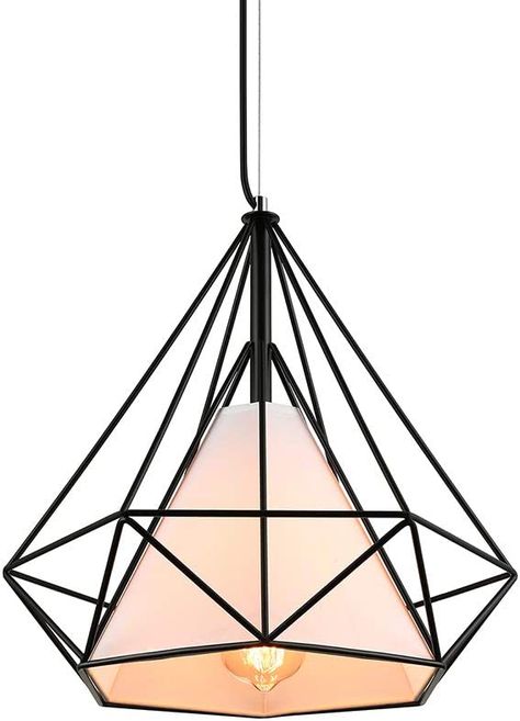 LITFAD Industrial Geometric Pendant Light Diamond Cage LED Pendant Lamp in Black Wrought Iron Metal Cage Ceiling Hanging Light Fixture for Bar Restaurant Kitchen Cafe - 18" - - Amazon.com Geometric Pendant Light, Vintage Loft, Kitchen Cafe, Hanging Ceiling Lights, Ceiling Hanging, Metal Ceiling, Hanging Light Fixtures, Iron Metal, Restaurant Kitchen