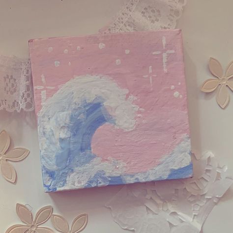 Aesthetic Painting Ideas, Mini Toile, Small Canvas Paintings, The Great Wave, Simple Canvas Paintings, Cute Canvas Paintings, Canvas Drawings, Cute Paintings, Canvas Painting Diy