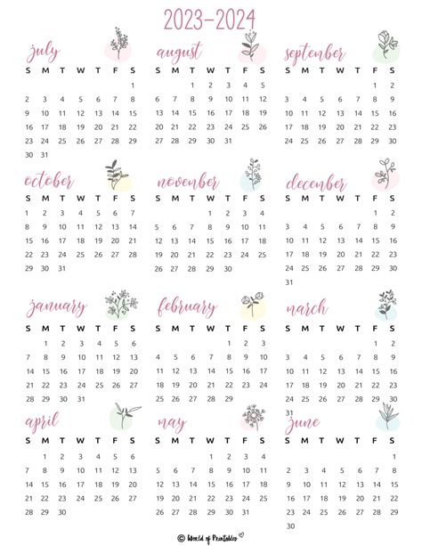 2023 2024 Calendar, University Calendar, Calender Printables, World Of Printables, Printable Yearly Calendar, Free Printable Calendar Templates, Calendar Design Template, Study Planner Printable, Printable Calendars