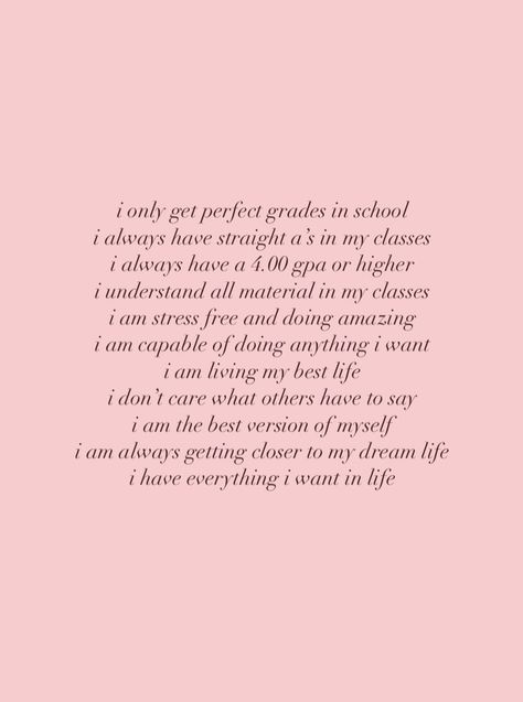 Pink Pilates Princess Affirmations, Perfect Grades Affirmations, Perfect Grades Manifestation, First Day Of School Affirmations, Top Student Affirmations, Manifesting Good Grades Affirmations, Grade Affirmations, How To Manifest Good Grades, How To Manifest What You Want