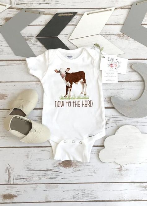 New To The Herd, Cow Onesie, Clothes Country, Western Nursery, Graphic Onesies, Cowboy Baby, 1st Birthday Shirts, Farm Baby, Homecoming Outfits