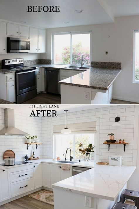 White Semihandmade Kitchen Renovation: Before + After Semihandmade Kitchen, White Ikea Kitchen, Pelan Rumah, Kitchen Diy Makeover, Small Kitchen Decor, Kitchen Farmhouse, Kitchen Room Design, Kitchen Inspiration Design, Light Bright