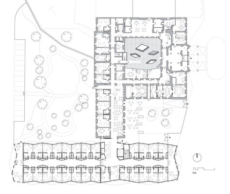 Hainburg Nursing Home / Christian Kronaus + Erhard An-He Kinzelbach Nursing Home Floor Plan, Nursing Home Architecture, Elderly Health, Healthcare Architecture, Nursing Homes, Aged Care, Healthcare Design, Retirement Community, Architectural Drawing