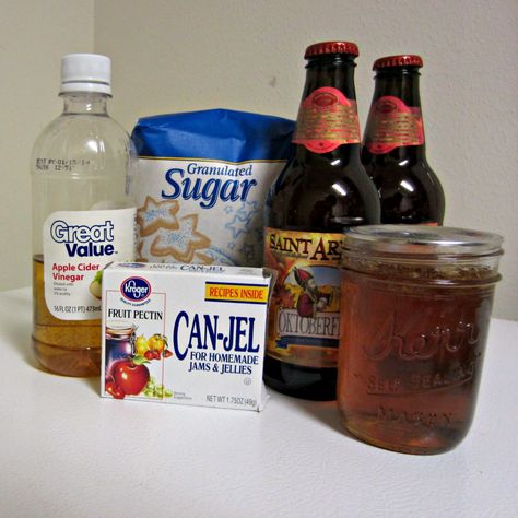 Beer Jelly ingredients Apple Hot Pepper Jelly Recipe, Beer Jelly Recipe, Apple Scrap Jelly Recipe With Pectin, Hot Pepper Jelly Recipe Liquid Pectin, Peach Brandy Jam, Peach Beer, Beer Jelly, Kroger Recipes, Blueberry Jelly