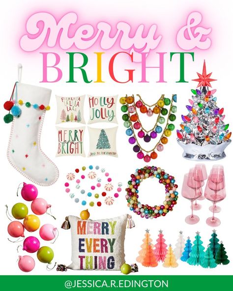 Rainbow Christmas Decorations, Colorful Christmas Decorations, Rainbow Christmas, Merry And Bright Christmas, Christmas Decorations For Kids, Rainbows Christmas, Merry Bright Christmas, Pink Christmas Decorations, Retro Holiday