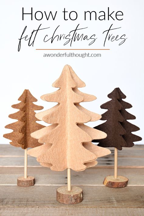 DIY Felt Christmas Trees - A Wonderful Thought Scandinavian Christmas Diy Felt Ornaments, Wool Fabric Christmas Trees, Diy Christmas Tree Recycled Materials, Felt Christmas Wreaths To Make, Large Fabric Christmas Tree, Felt Christmas Tree Template, Christmas Fabric Trees, Tilda Christmas Decorations, Foam Christmas Trees Diy