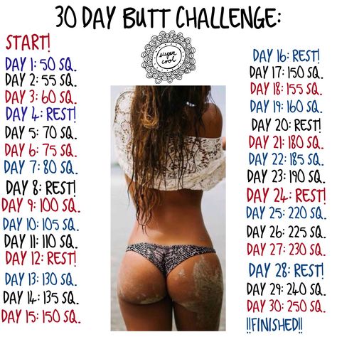 Hour Glass Challenge 30 Day, 30 Day But Challenge, 30 Day Glute Challenge, Big Butty Workout 30 Day Squats, Big Butty Workout, Bigger Buttocks Workout Exercises, Summer Body Workout Plan, Workout Routines For Beginners, All Body Workout