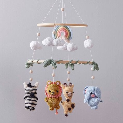 Amigurumi & Crochet Ideas | Hobbycraft Safari Mobile, Clover Pom Pom Maker, Safari Baby Mobile, Crochet Baby Mobiles, Crochet Baby Gifts, Crochet Nursery, Crochet Mobile, How To Make A Pom Pom, Crochet Baby Toys