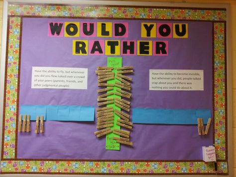 Each resident gets their name on a clothes pin and they can choose which weekly scenario they would rather do! Staff Bulletin Boards, Resident Assistant Bulletin Boards, November Bulletin Boards, College Bulletin Boards, Passive Programs, Work Bulletin Boards, Interactive Bulletin Boards, Ra Bulletins, Ra Boards