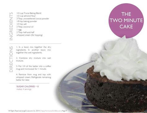 The Two Minute Cake by Jorge Cruise Jorge Cruise Recipes, Jorge Cruise, Clean Dessert, Metabolism Boosting Foods, Oil Cake, Low Carb Low Sugar, Happy Hormones, Belly Fat Diet, Unsweetened Cocoa