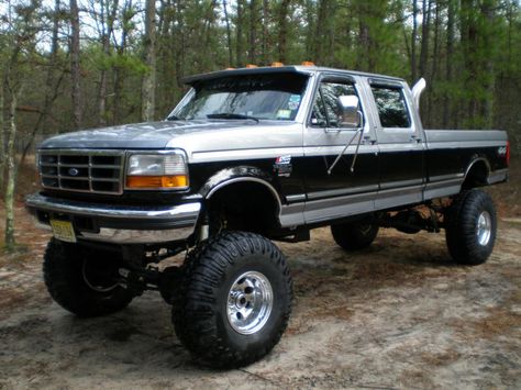 Lifted 1989 Ford F-250 truck 1997 Ford F350, Ford Diesel, Built Ford Tough, Old Ford Trucks, Lifted Chevy, Jacked Up Trucks, Ford Pickup Trucks, Dirt Road, 4x4 Trucks