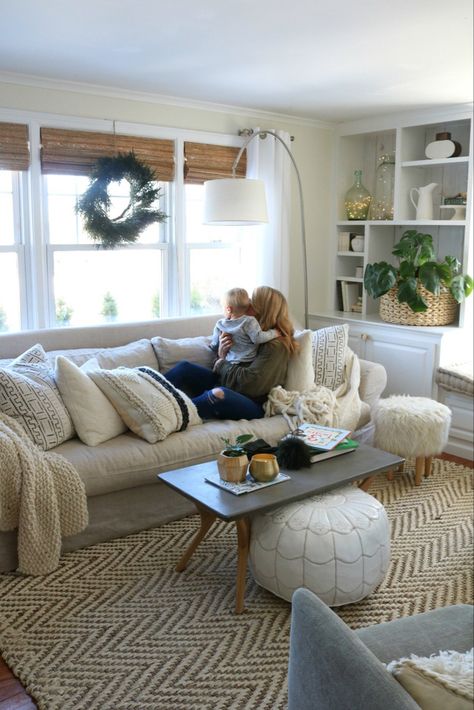 Top 5 Most Bang for Your Buck Ideas to do in your Home - Nesting With Grace Couch In Front Of Window Small Spaces, Cape Cod Style Living Room, Large Window In Living Room, Hang Blinds, Nesting With Grace, Living Tv, Bamboo Blinds, Rooms Ideas, Large Window