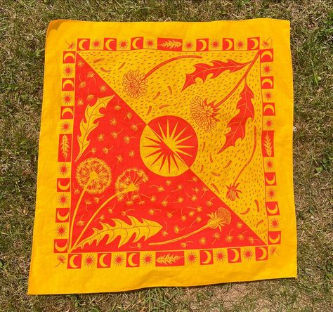 Here are some garden glamour shots of my new dandelion bandana! I love the two-tone design that essentially gives you two bandanas in one. And the colors…swoon… . . . #summer #bandana #bandanadesign #dandelion Screen Print Bandana, Block Printed Bandana, Block Print Bandana, Aesthetic Bandana, Paper Tie, Bandana Designs, Western Bandana, Yellow Bandana, Printed Bandana