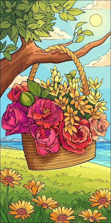 Premium Vector | Vector a basket with flowers and a basket with a rope tied around it Flower Basket Drawing, Drawing Pictures For Kids, Basket With Flowers, Basket Drawing, Drawing Pictures, Garden Illustration, Portrait Cartoon, Technology Icon, Packaging Labels Design