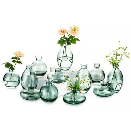 Made of thick and durable glass and with a stable center of gravity, the small flower vases are not easy to crack or tip over. Each of these unique mini vases comes with a different design, size and shape, suitable for putting small flower buds,planting bud-like small floral arrangement of tiny flower buds and Liquid Aromatherapy. The biggest feature of this set of bud vases is the design of relief on the glass surface, which is beautiful, classic and exquisite, our small glass vases are shine b Mini Bud Vases, Set Aesthetic, Glass Vases Centerpieces, Vases For Flowers, Small Vases, Art Deco Vases, Small Glass Vases, Tiny Wedding, Glass Bud Vase