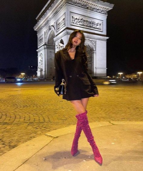 Isabella Valencia, Outfit For Paris, Caroline Hu, King Of Pride, Stretch Thigh High Boots, Rhinestone Boots, Knee Boots Outfit, Socks Boots, Fashion Week Outfit