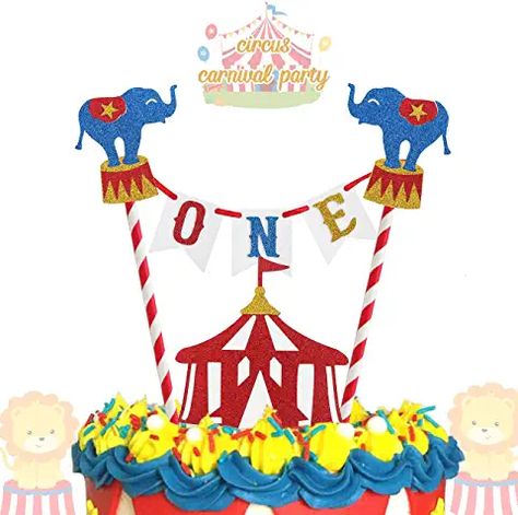 Circus First Birthday Cake, Carnival Theme Cake, Carnival Cupcake Toppers, Simple Circus Cake, Circus Cake Topper, Carnival Themed Cakes, Second Birthday Photos, Circus Tent Cake, Circus Birthday Cake