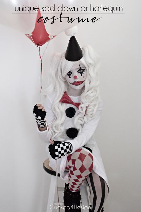 Harlequin Halloween Costume, Women’s Clown Costume Diy, Diy Scary Clown Costume, Clown Costume Girl, Clown Costume Cute, Diy Clown Costume For Women, Boys Clown Costume, Diy Clown Costume, Creepy Clown Costume